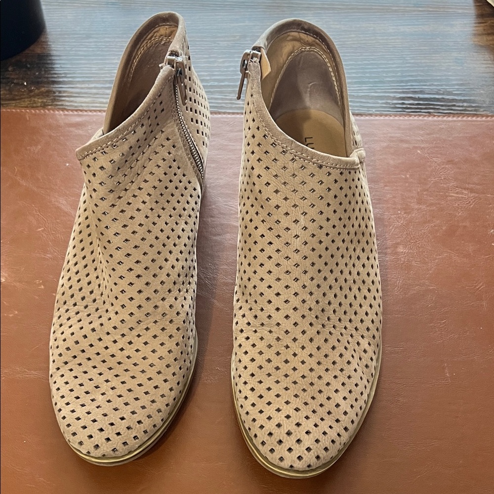 Lucky Brand Women's Perforated Suede Ankle Booties in Light Taupe